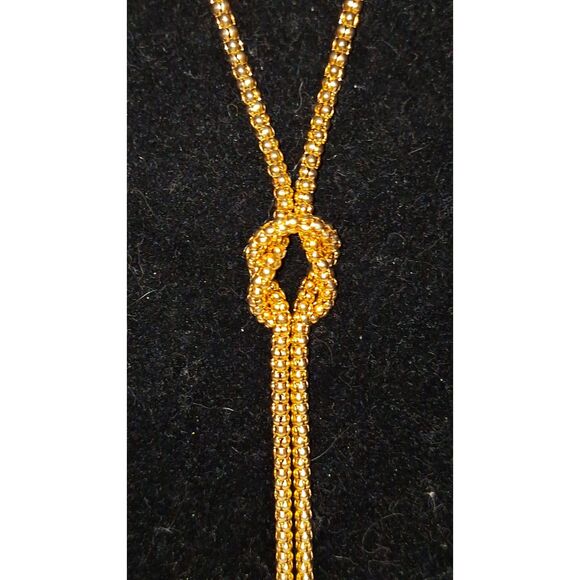 Gold Tone Rope Chain Lariat Necklace Extra Long Elegant Knotted Eveningwear - Picture 2 of 11